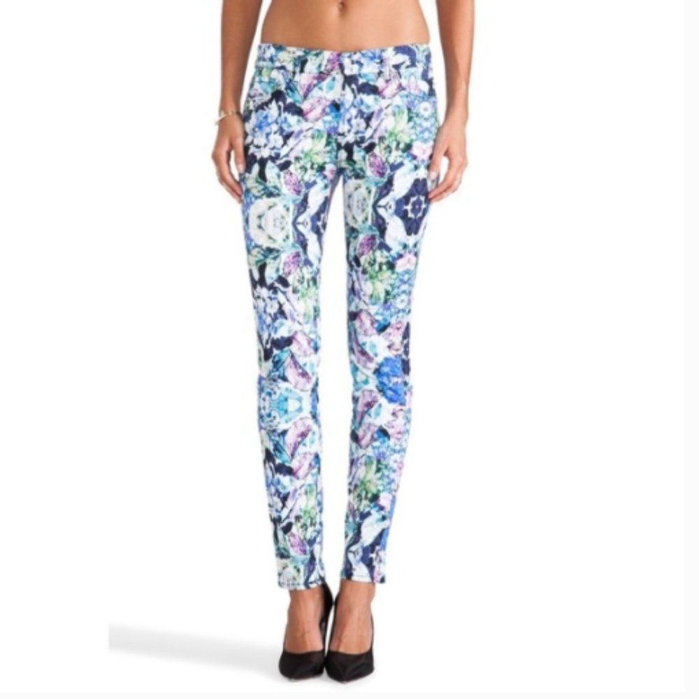 7 For All Mankind Floral Kaleidoscope Skinny Jeans, Size 25